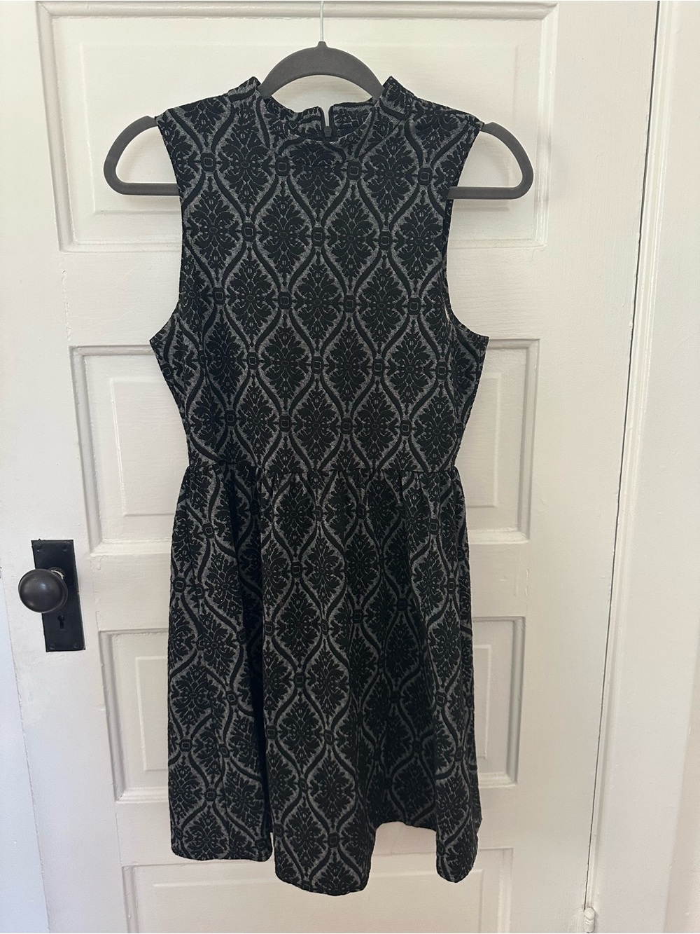 Maurices Black and Gray Sleeveless Patterned Fit-and-Flare Dress